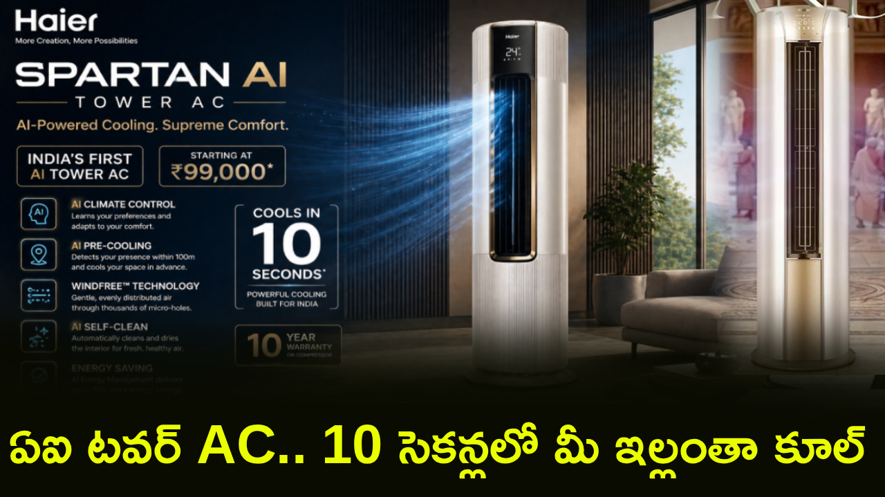 Haier AI Tower AC : కొత్త ఏసీ కొంటున్నారా? AI టవర్ AC వచ్చేసింది.. 10 సెకన్లలో మీ ఇల్లంతా కూల్.. కూల్!