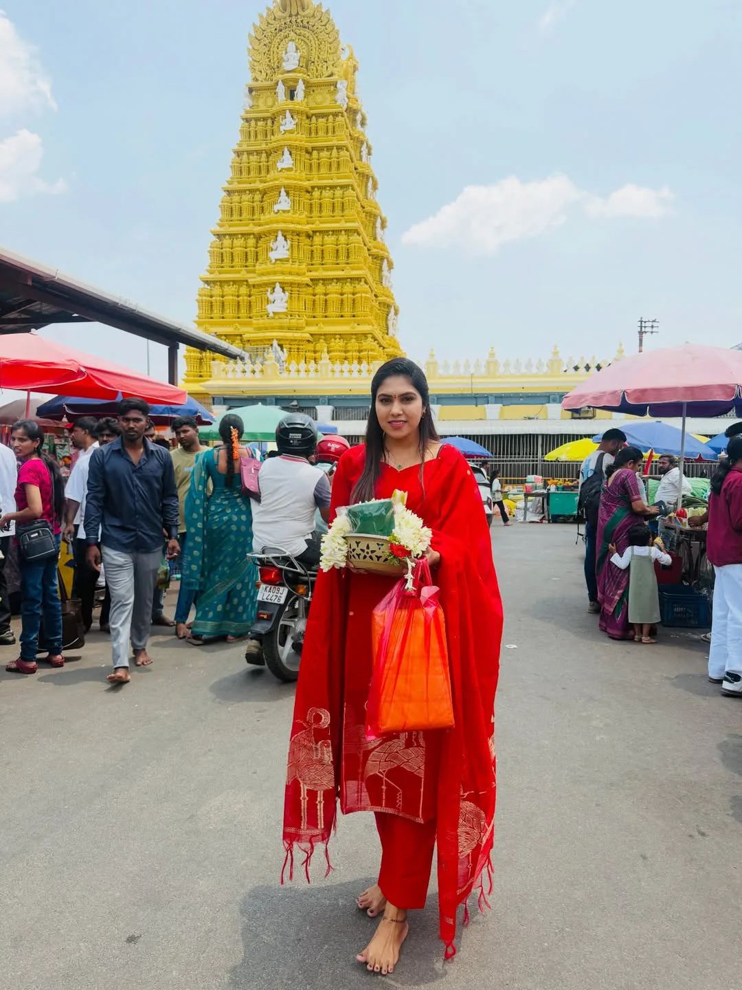 Jabardasth actress Satya Sri at Mysore Chamundeshwari Temple