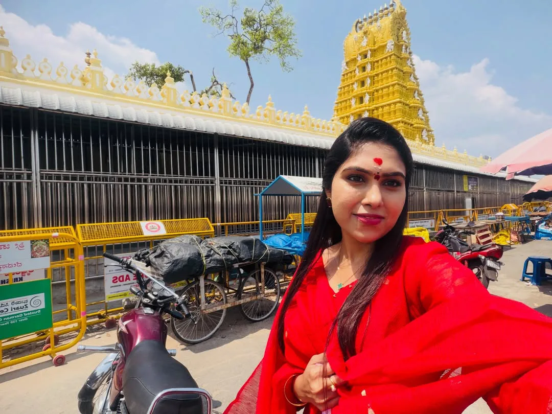 Jabardasth actress Satya Sri at Mysore Chamundeshwari Temple