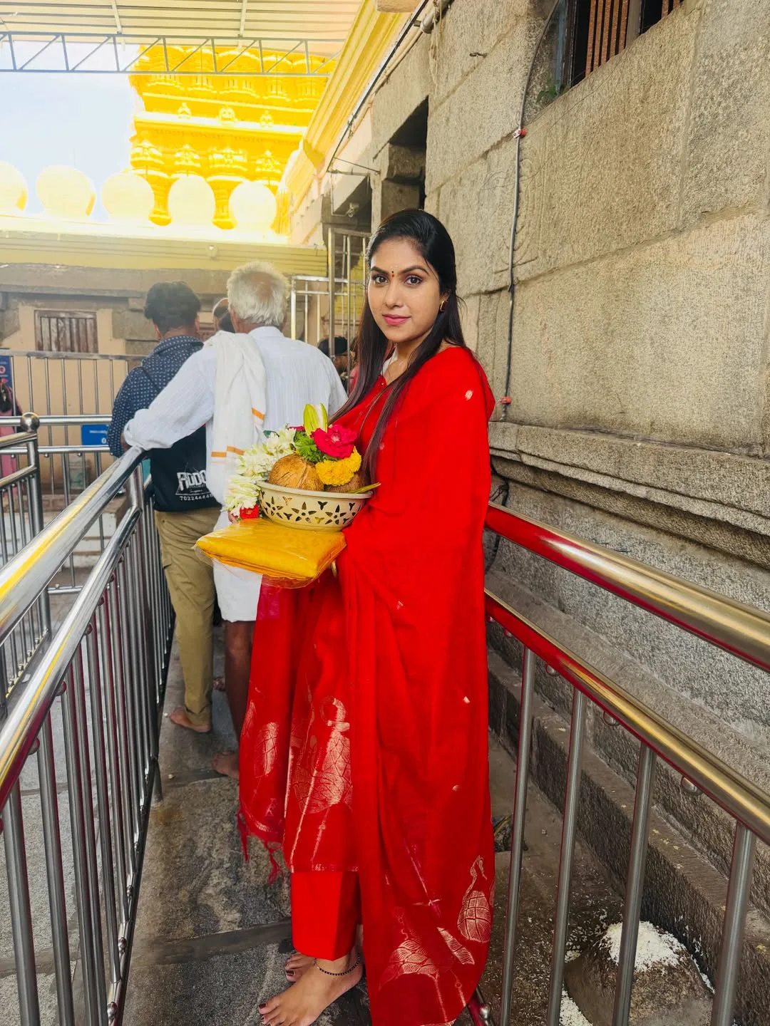 Jabardasth actress Satya Sri at Mysore Chamundeshwari Temple