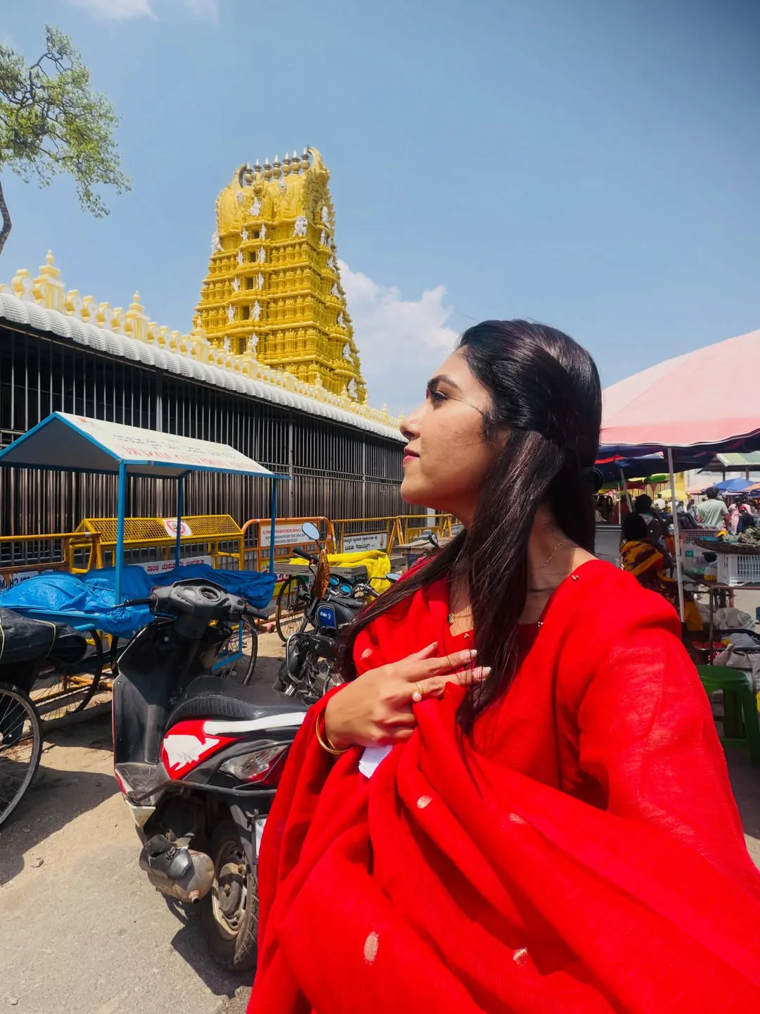 Jabardasth actress Satya Sri at Mysore Chamundeshwari Temple