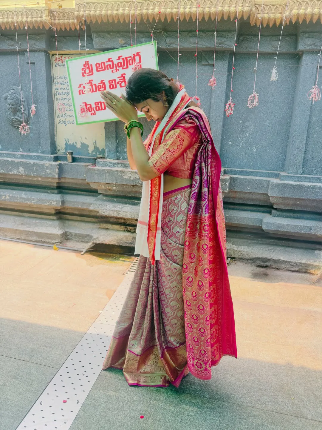 Jabardasth actress SatyaSri at Vadapalli Venkateswara Swamy Temple