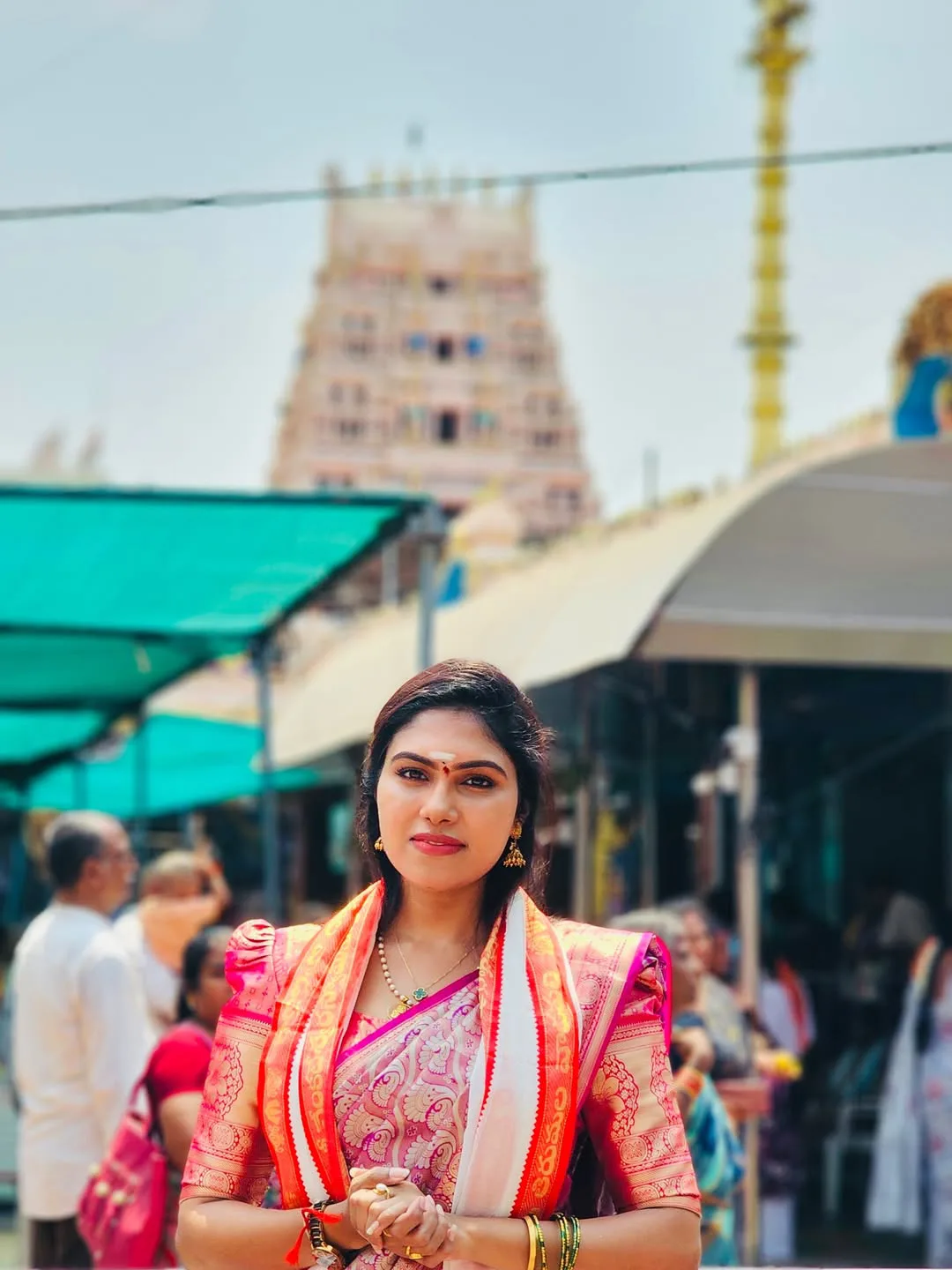 Jabardasth actress SatyaSri at Vadapalli Venkateswara Swamy Temple