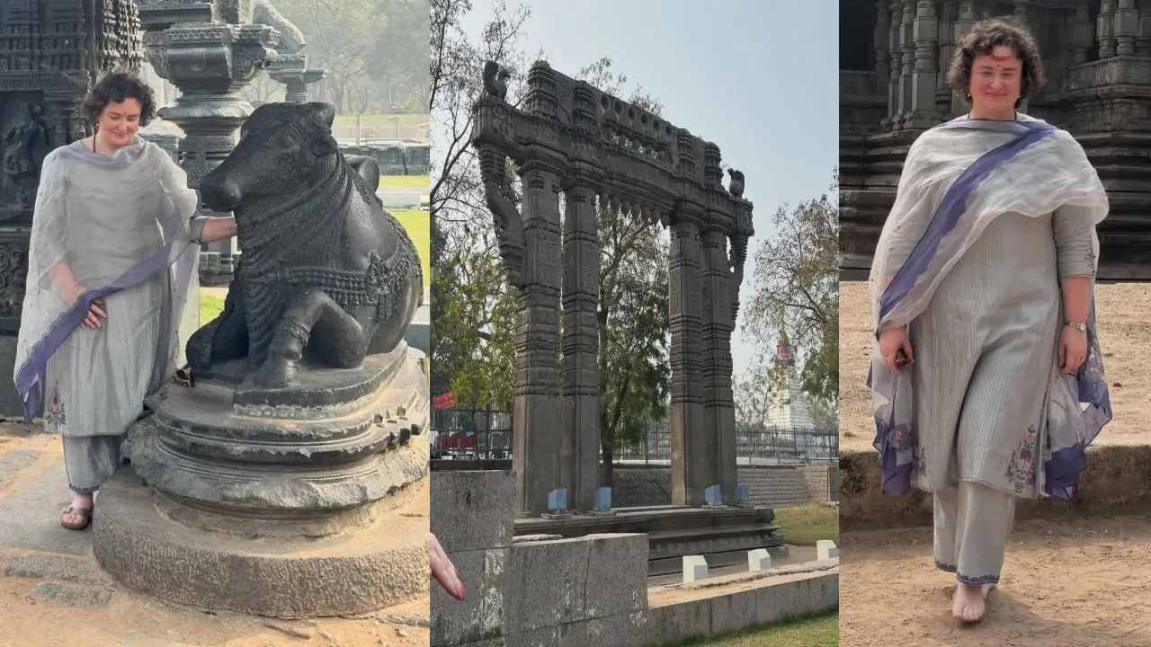 Pawan Kalyan wife Anna Lezhneva visited Thousand Pillar Temple in Warangal