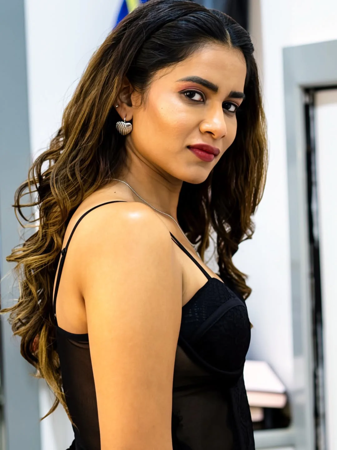 Tollywood heroine sahithi dasari stunning looks in black suite