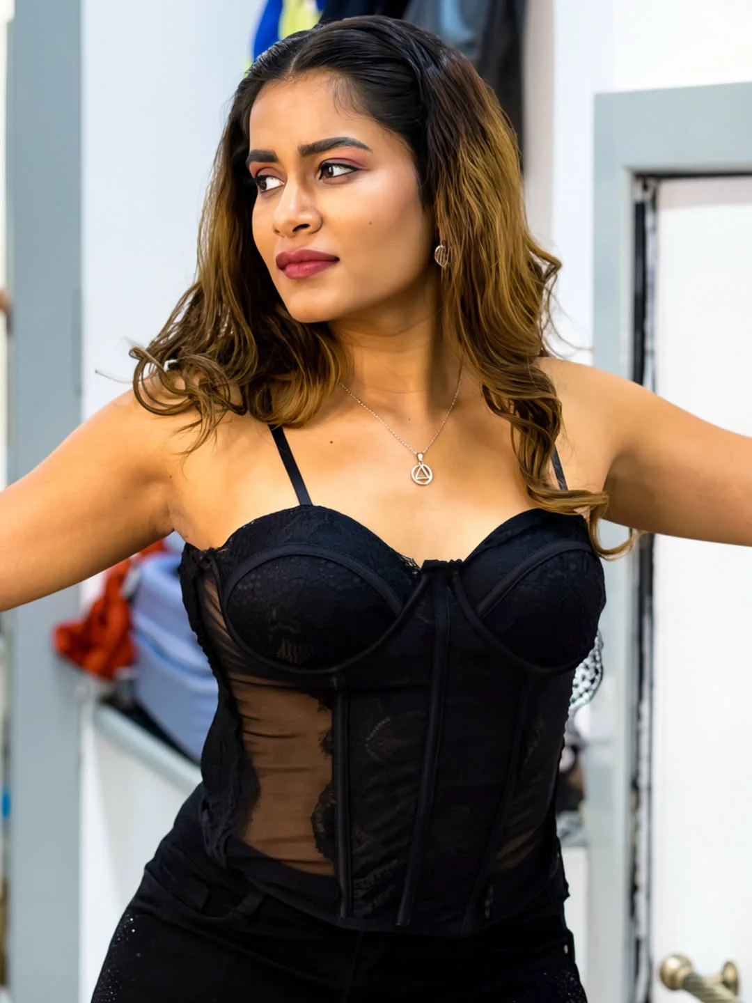 Tollywood heroine sahithi dasari stunning looks in black suite