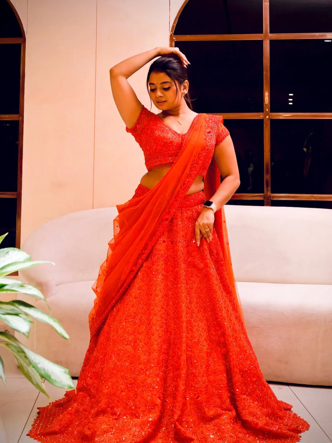 dhee dancer nainika anasuru stunning looks in red color dress