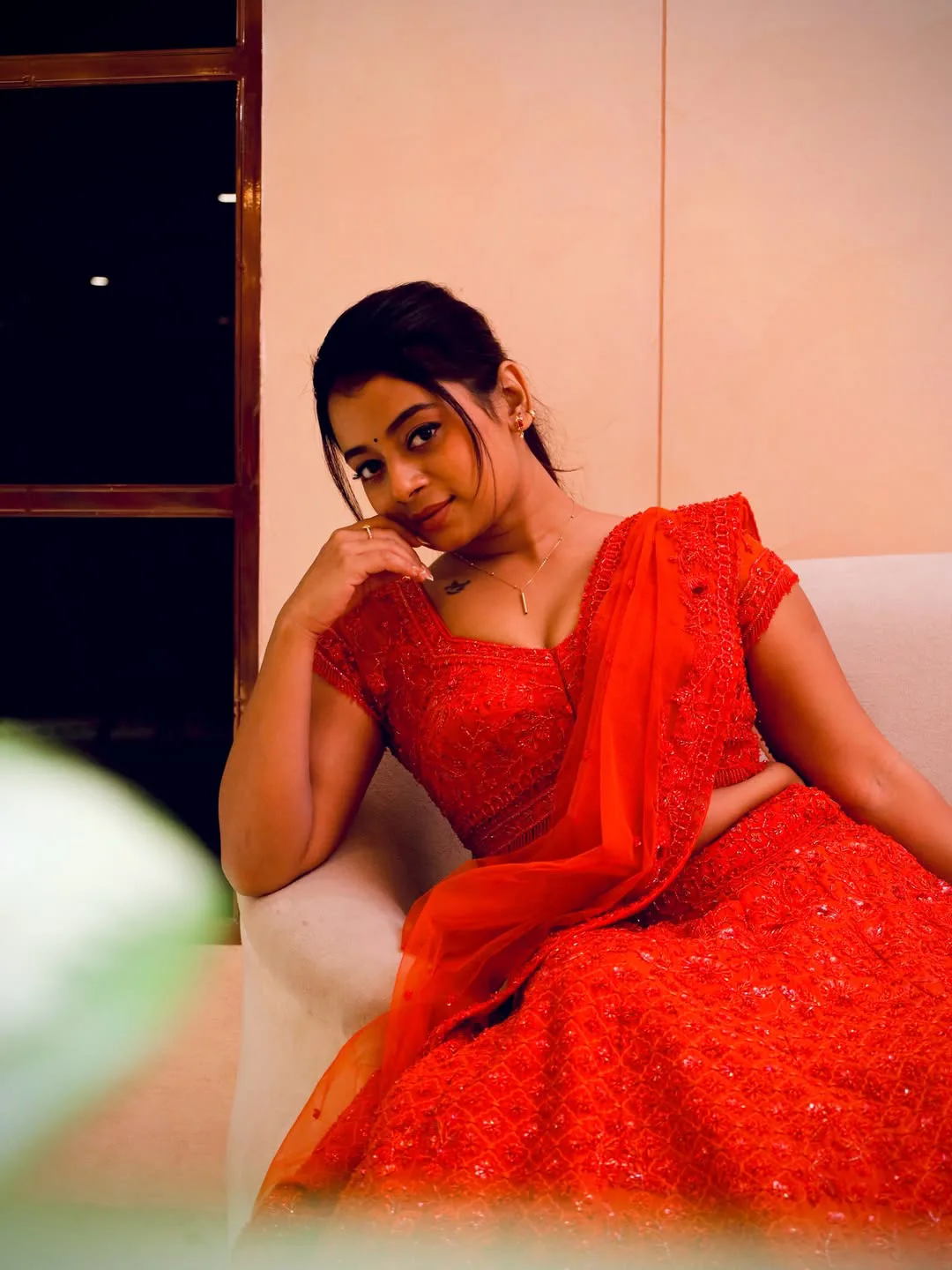 dhee dancer nainika anasuru stunning looks in red color dress