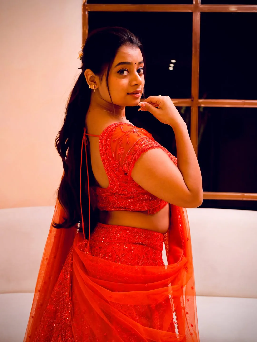 dhee dancer nainika anasuru stunning looks in red color dress