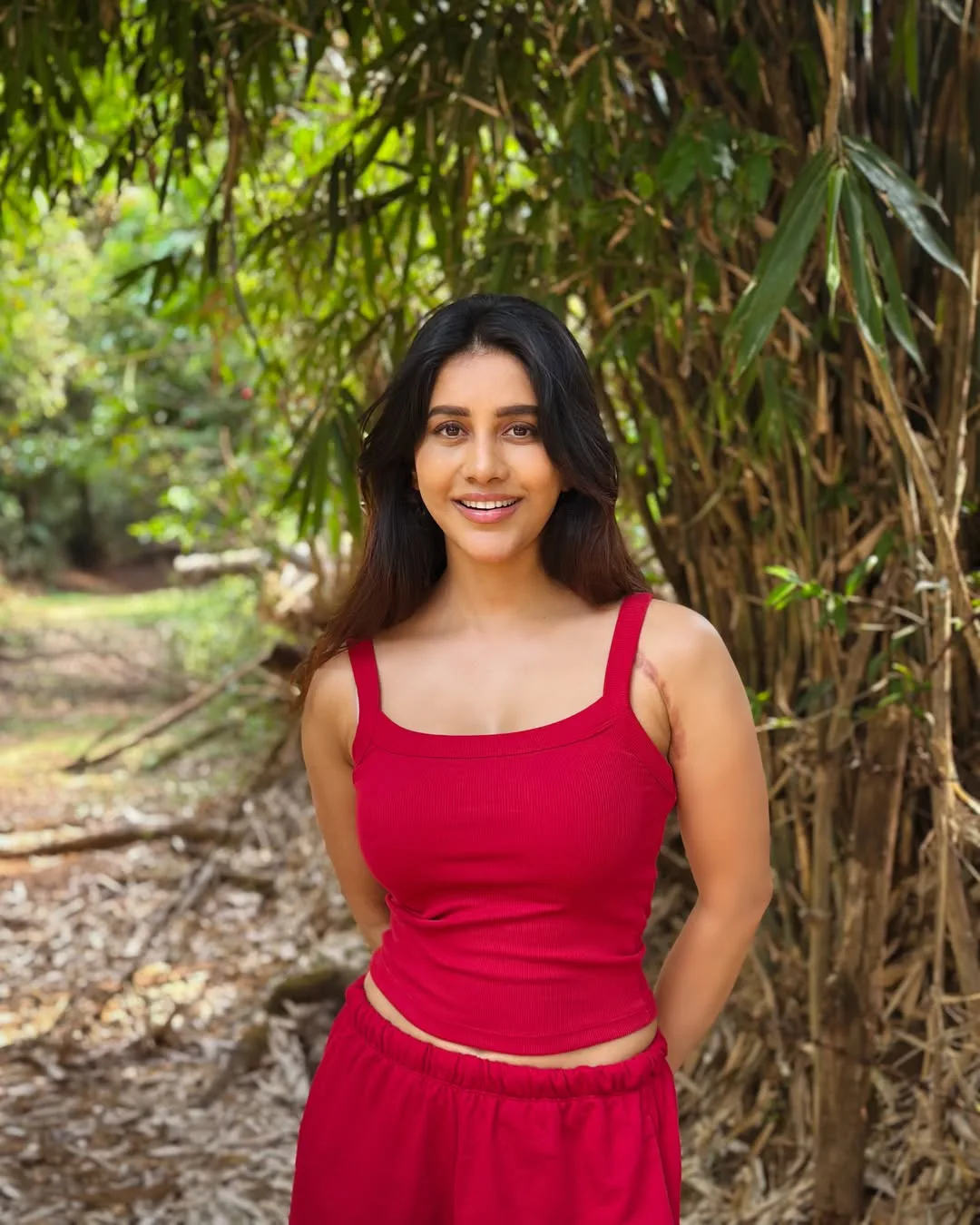 iSmart beauty Nabha Natesh visited her native place Sringeri with parents