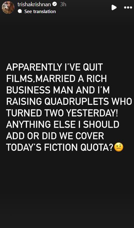 Trisha Krishnan Counter to Actor Comments 