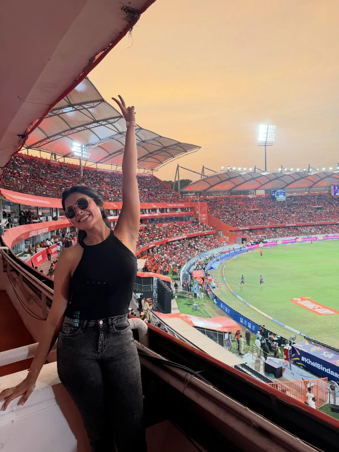 Divi Enjoying SRH vs KKR Match in Stadium