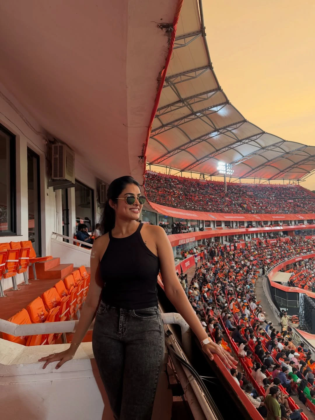 Divi Enjoying SRH vs KKR Match in Stadium