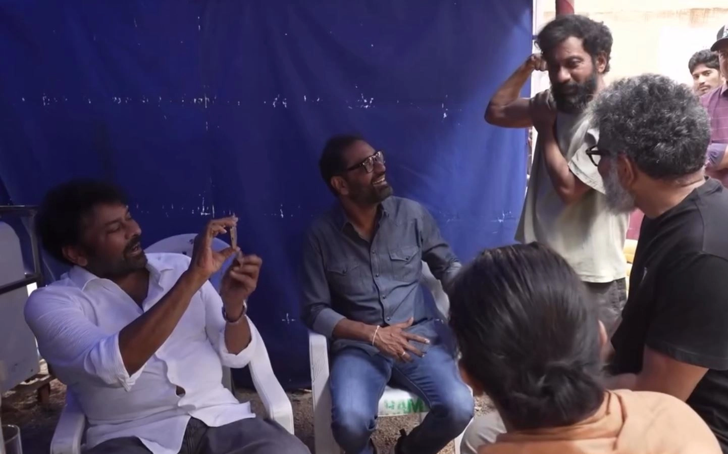Megastar Chiranjeevi Visits Ram Charan Peddi Sets