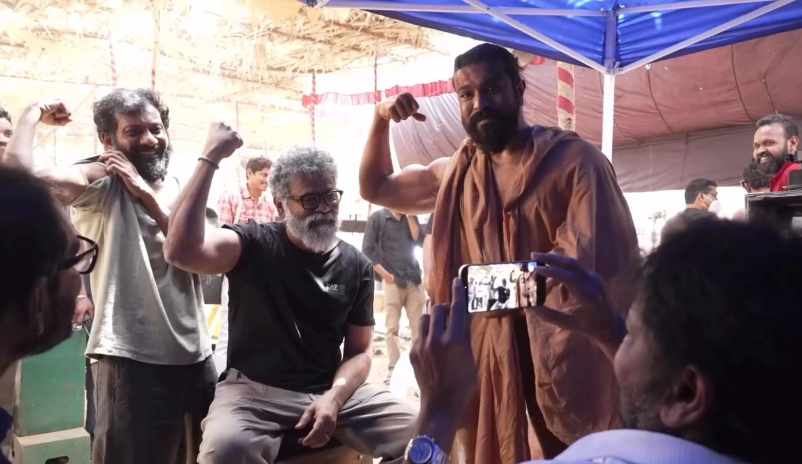 Megastar Chiranjeevi Visits Ram Charan Peddi Sets