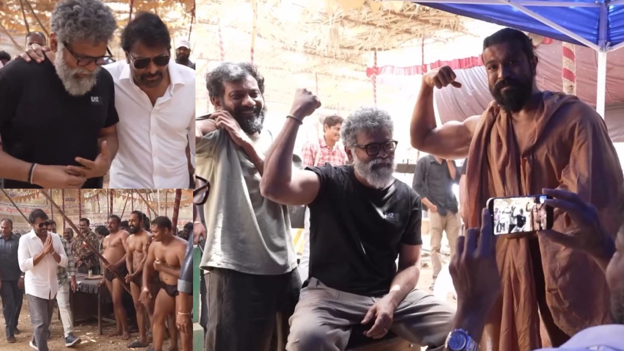 Megastar Chiranjeevi Visits Ram Charan Peddi Sets