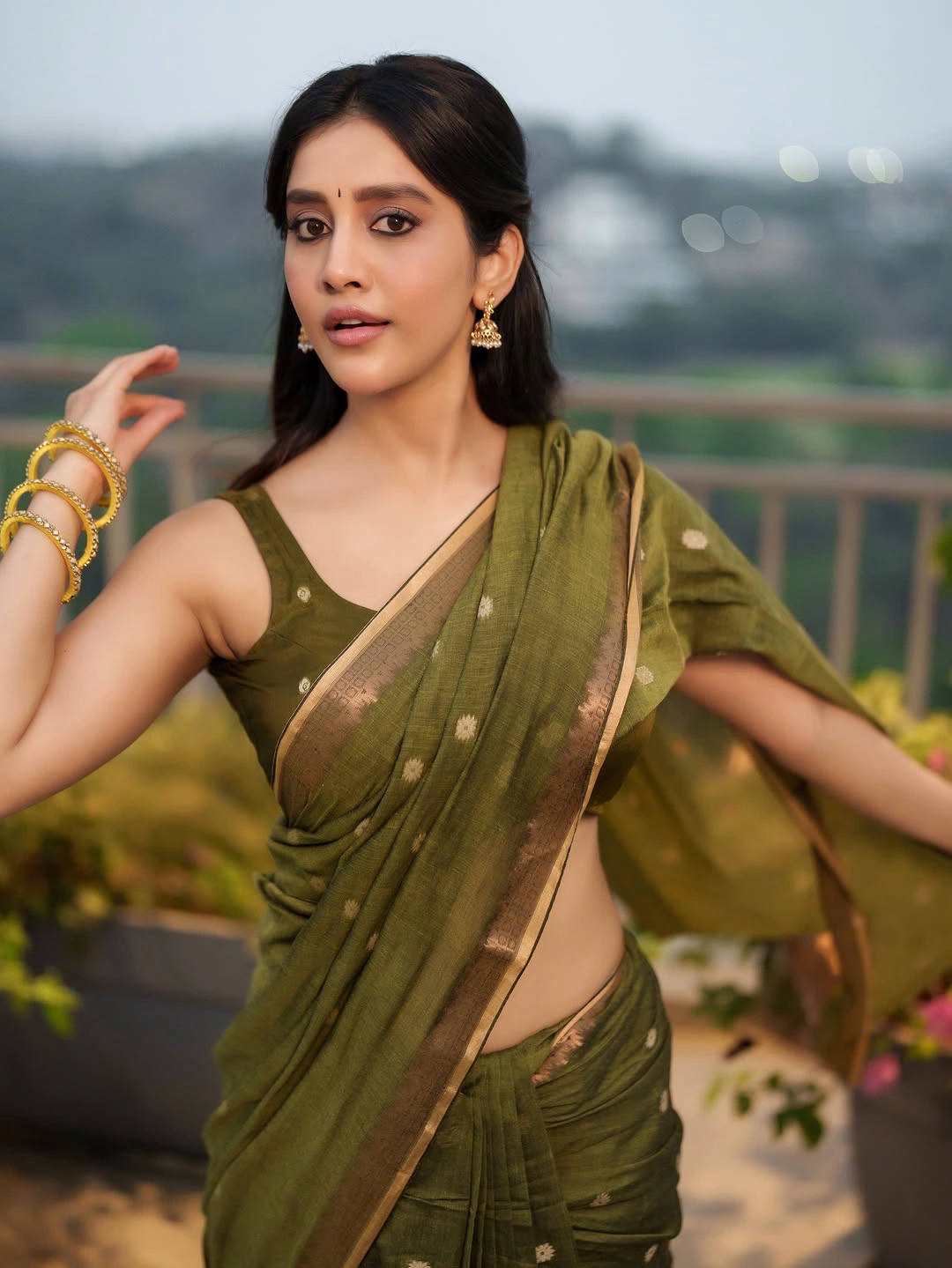 Nabha Natesh Stunning Looks in Green Saree