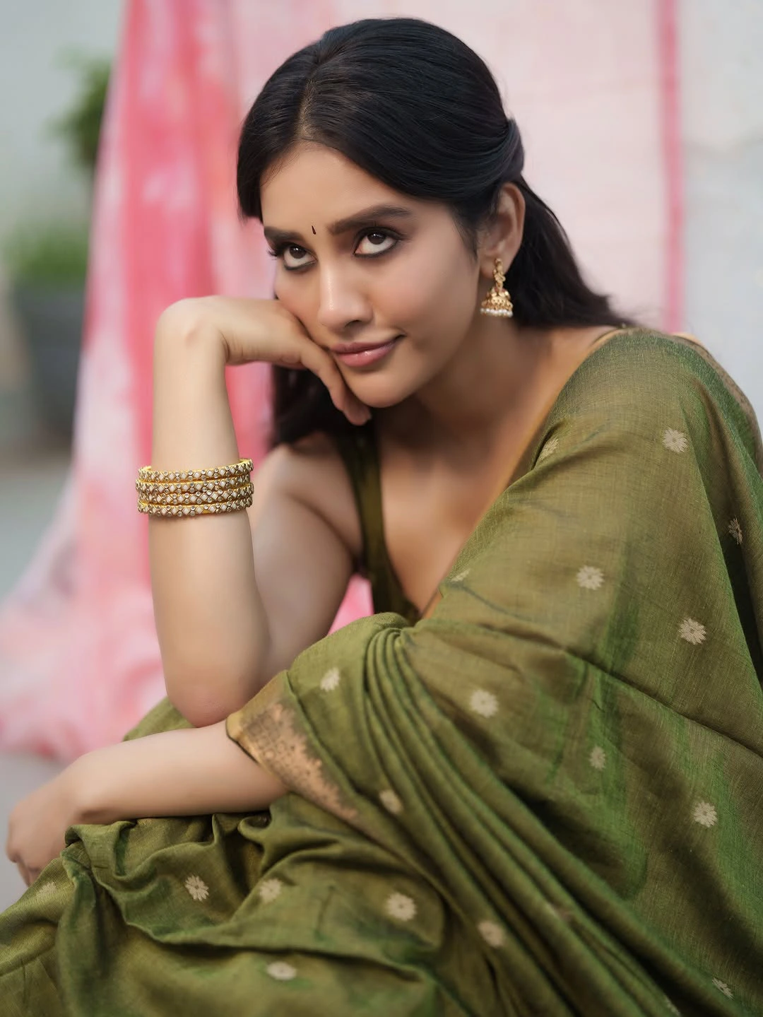 Nabha Natesh Stunning Looks in Green Saree