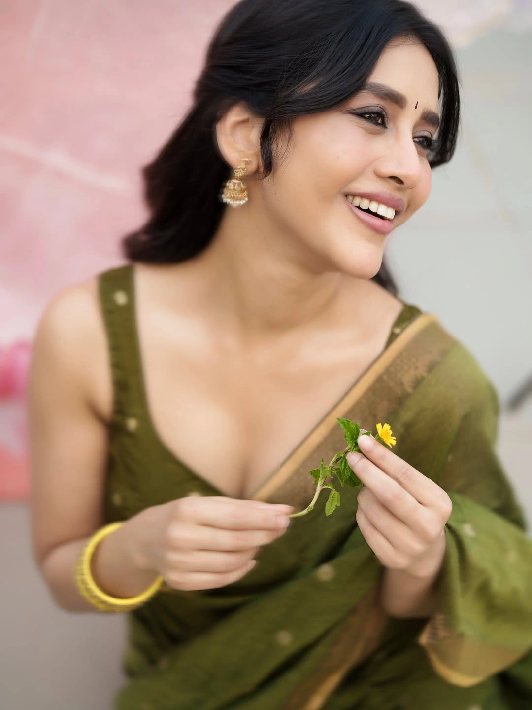 Nabha Natesh Stunning Looks in Green Saree