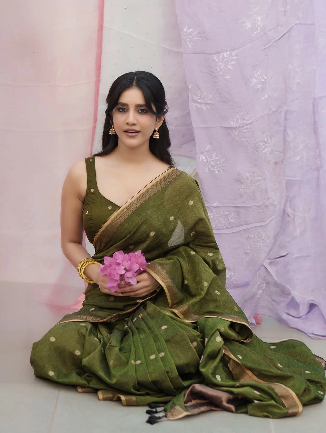 Nabha Natesh Stunning Looks in Green Saree