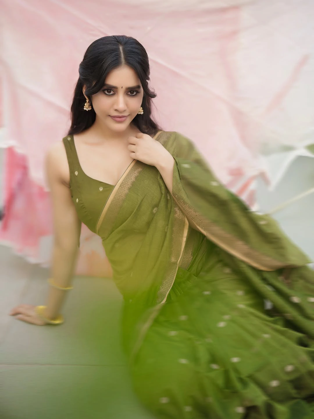 Nabha Natesh Stunning Looks in Green Saree