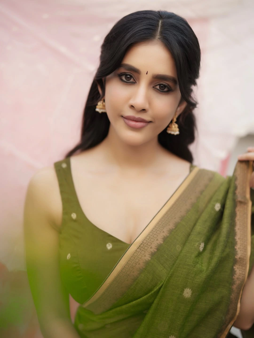 Nabha Natesh Stunning Looks in Green Saree