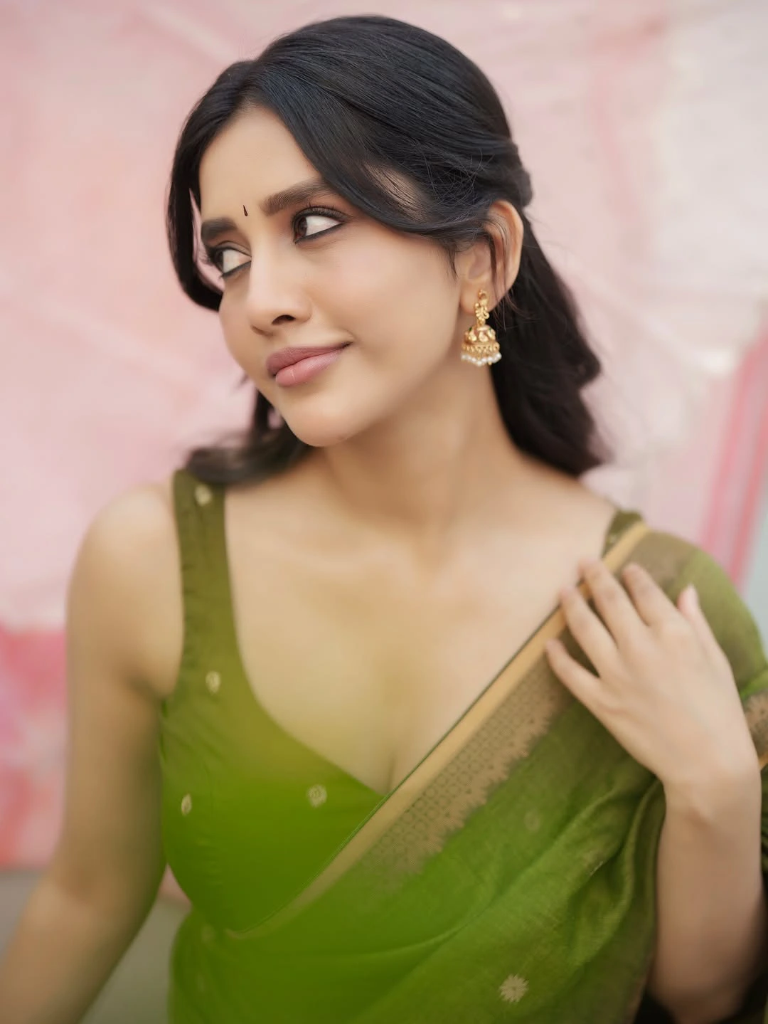 Nabha Natesh Stunning Looks in Green Saree