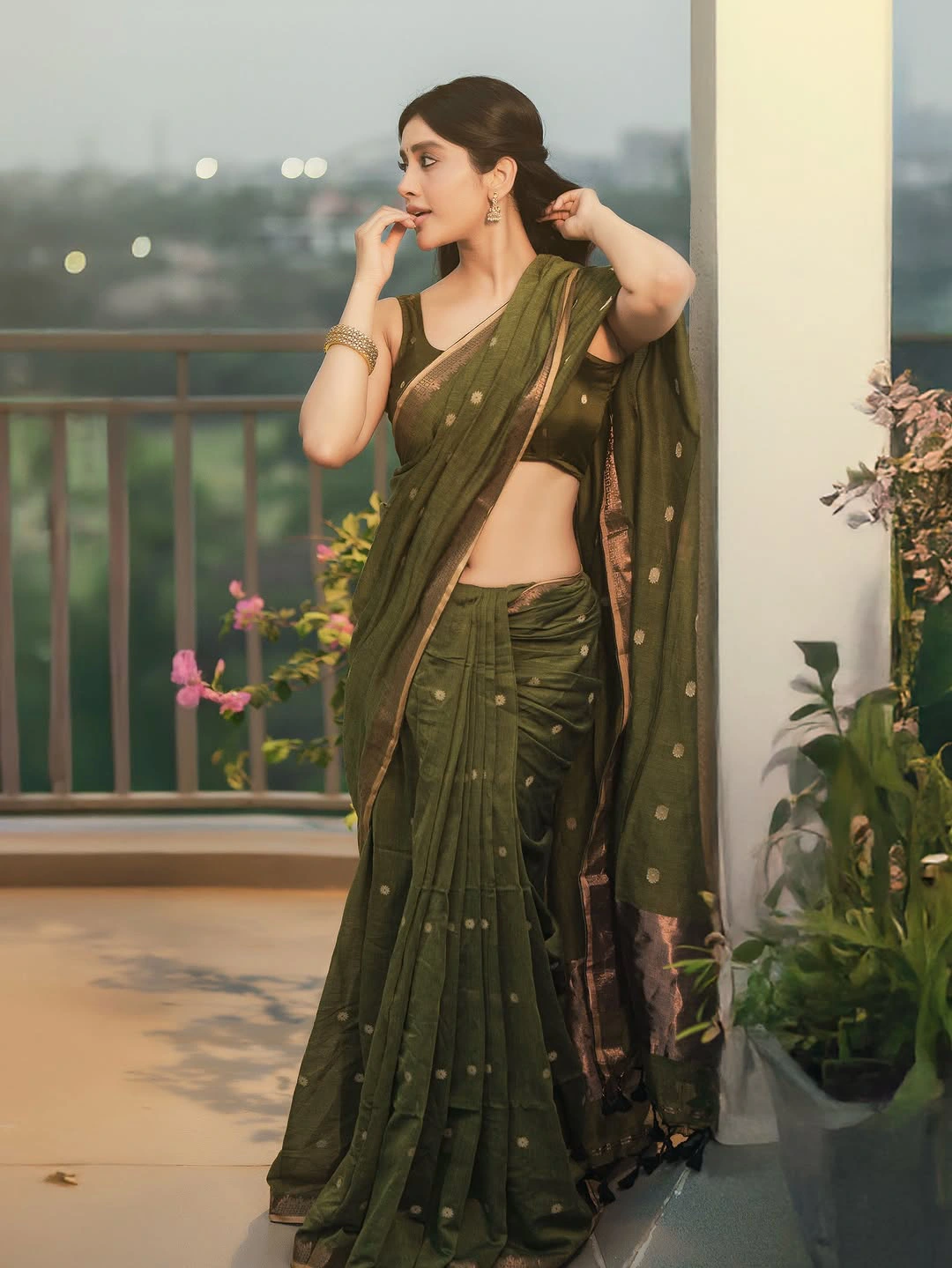 Nabha Natesh Stunning Looks in Green Saree
