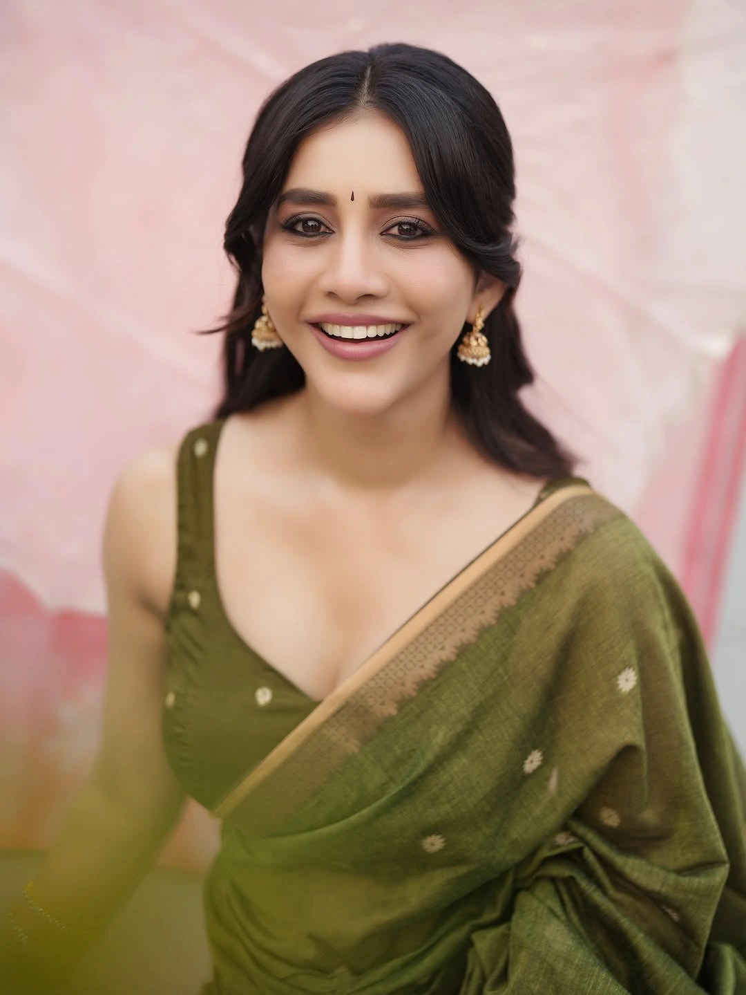 Nabha Natesh Stunning Looks in Green Saree