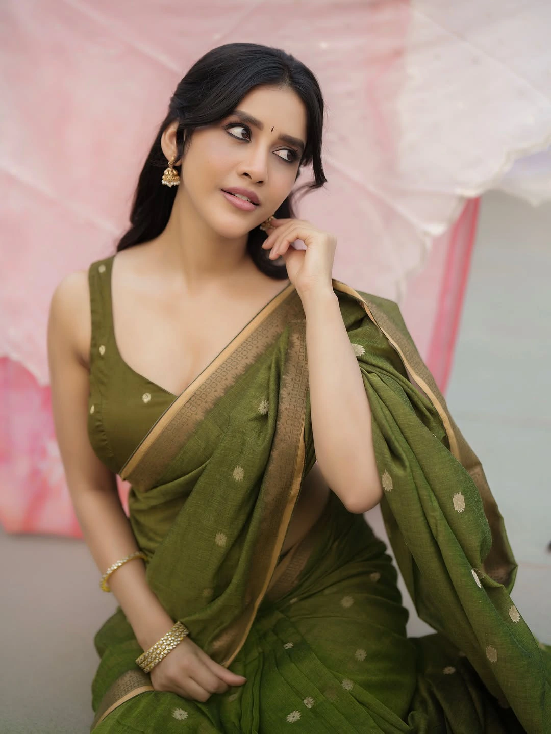 Nabha Natesh Stunning Looks in Green Saree