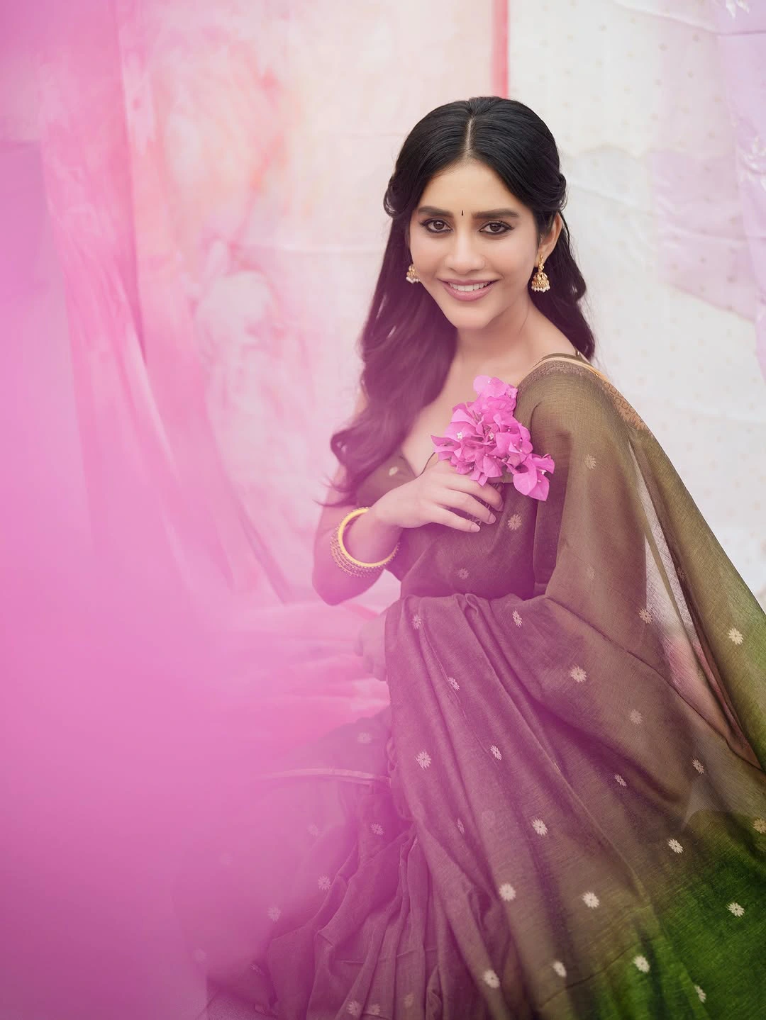 Nabha Natesh Stunning Looks in Green Saree