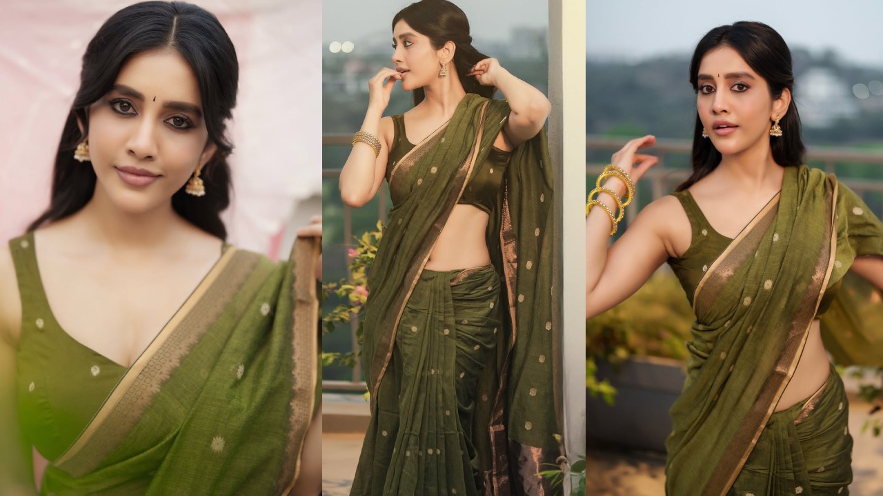 Nabha Natesh Stunning Looks in Green Saree