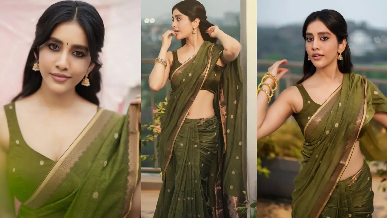 Nabha Natesh Stunning Looks in Green Saree