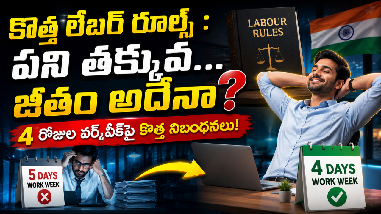 New Labour Code : వారానికి ఇక 4 రోజులు పని మాత్రమే! కొత్త లేబర్ రూల్స్‌లో షాకింగ్ ట్విస్ట్!