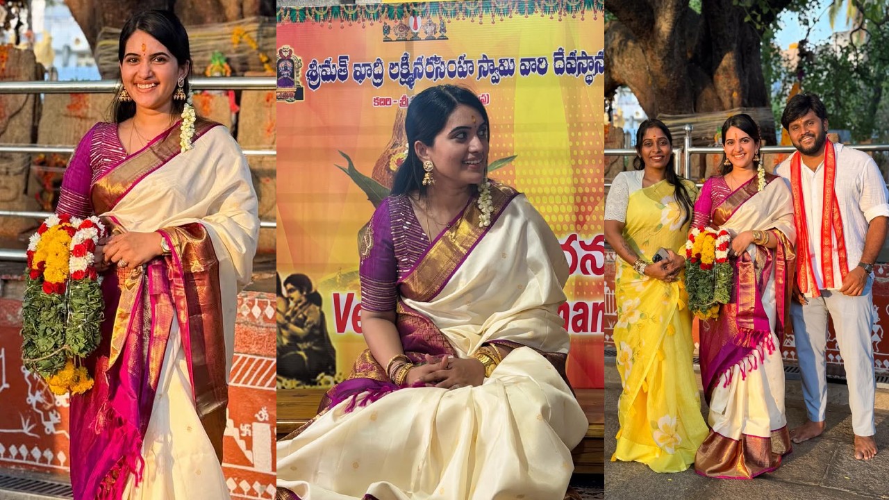 Sravanthi Chokarapu : కదిరి లక్ష్మి నరసింహ ఆలయంలో యాంకర్ స్రవంతి.. సాంప్రదాయ లుక్స్‌లో.. ఫోటోలు..