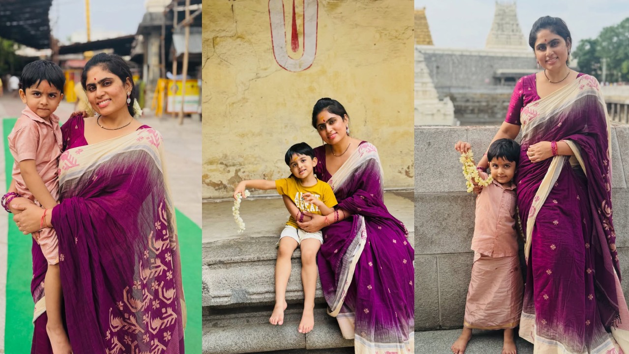 Tejaswini Vygha : కొడుకుతో కలిసి కంచిలో ఆలయాలు సందర్శిస్తున్న దిల్ రాజు భార్య.. ఫొటోలు..