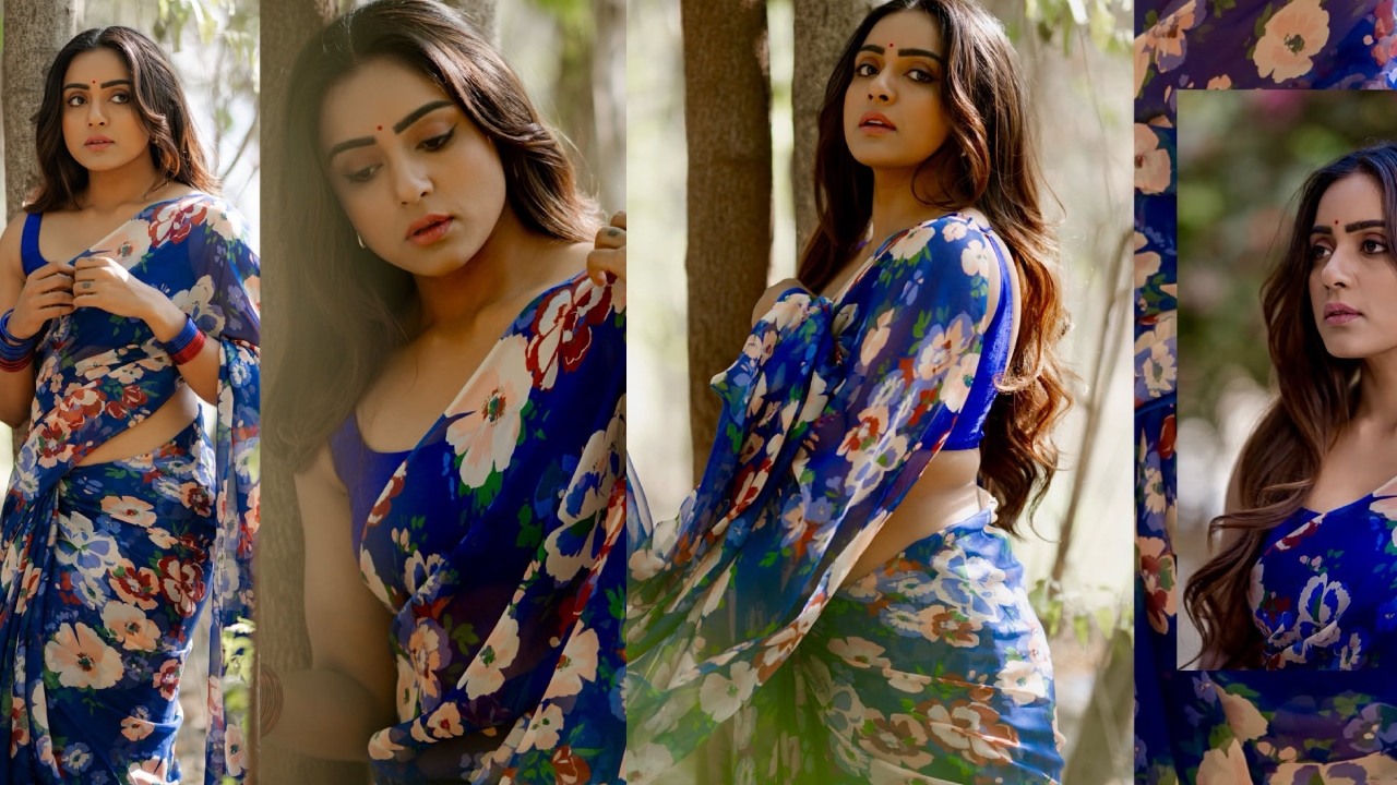 Vithika sheru : నీలిరంగు పూల డిజైన్ చీర‌లో బిగ్‌బాస్ భామ‌.. వితికా న‌డువొంపులు అందాలు..