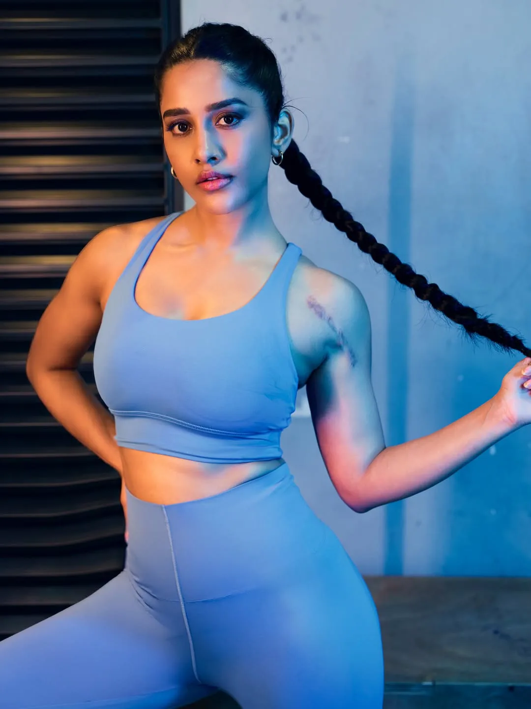 ismart shankar heroine nabha natesh gym suit look
