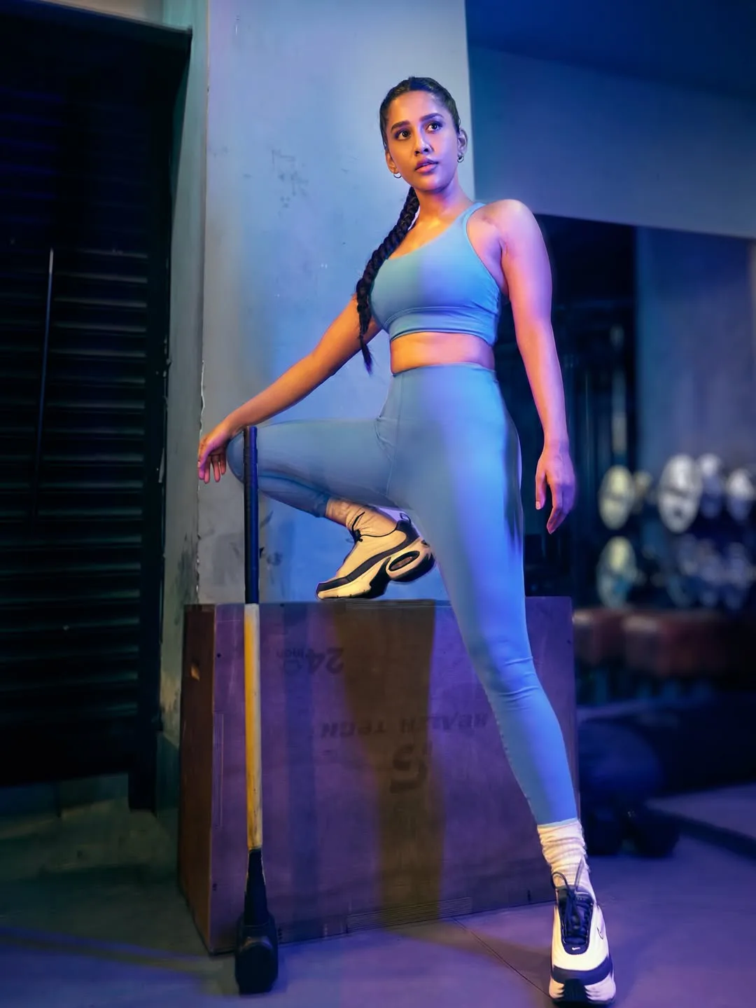 ismart shankar heroine nabha natesh gym suit look