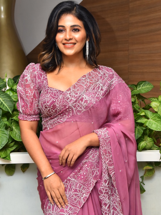 Anjali Stunning Looks in Saree at Makutam Song Launch Event