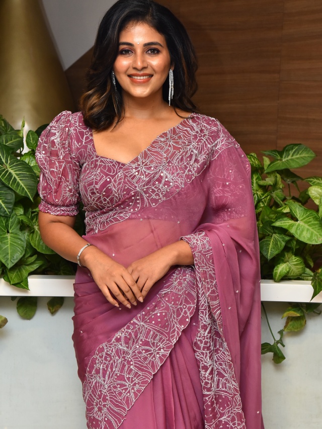Anjali Stunning Looks in Saree at Makutam Song Launch Event
