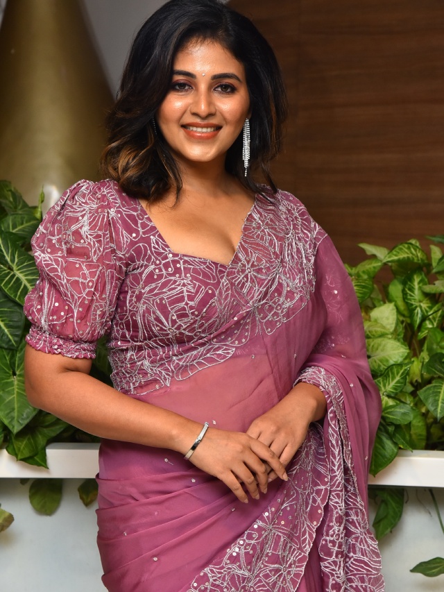 Anjali Stunning Looks in Saree at Makutam Song Launch Event