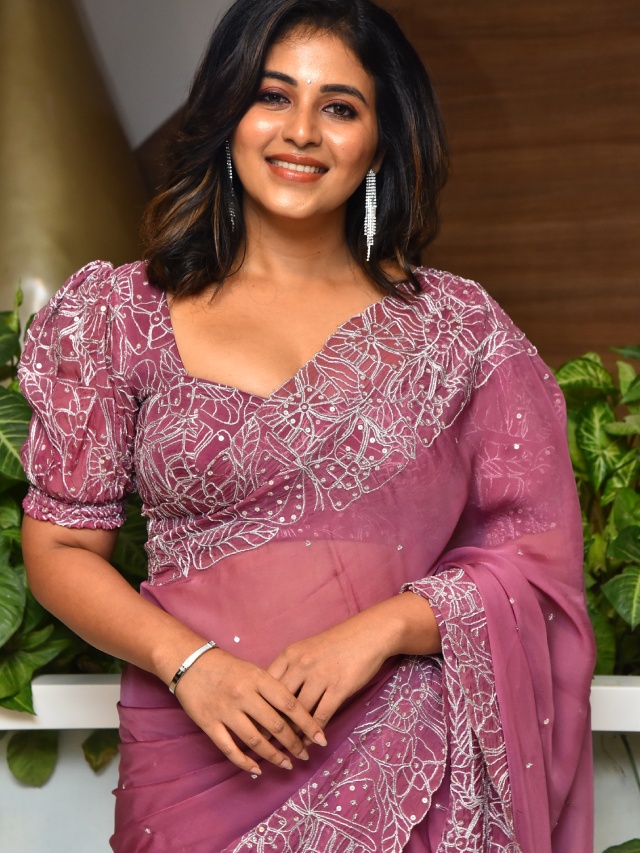 Anjali Stunning Looks in Saree at Makutam Song Launch Event