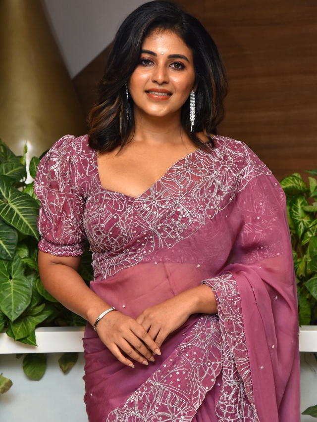 Anjali Stunning Looks in Saree at Makutam Song Launch Event