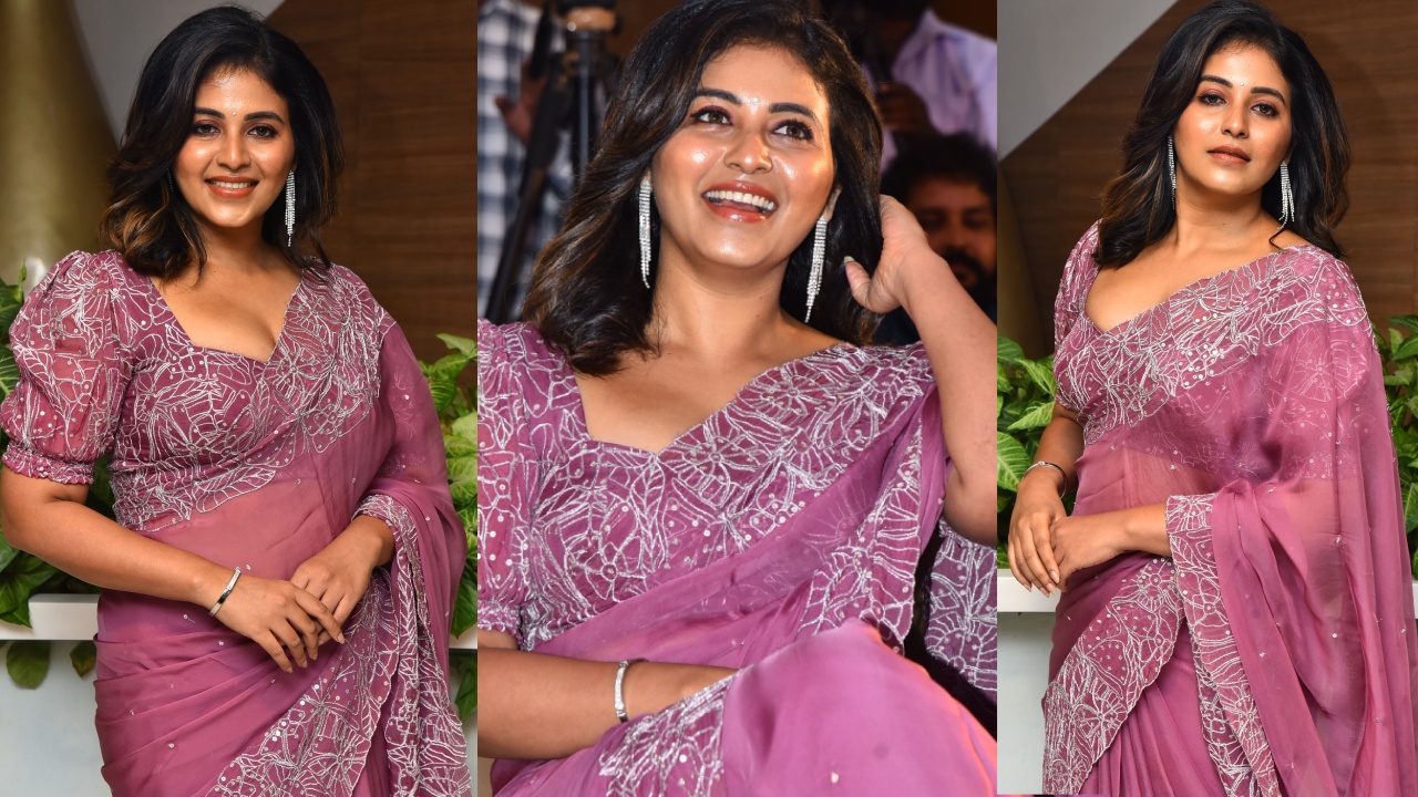 Anjali Stunning Looks in Saree at Makutam Song Launch Event