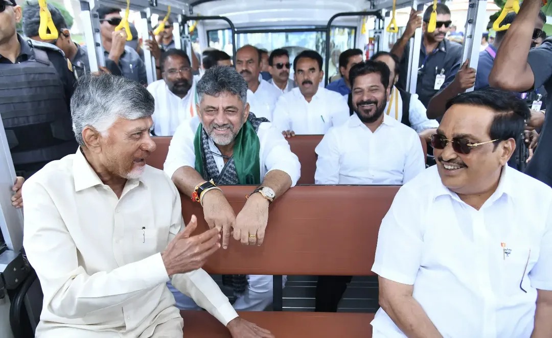 Three CM's Chandrababu Naidu Revanth Reddy DK Shivakumar on Same Stage