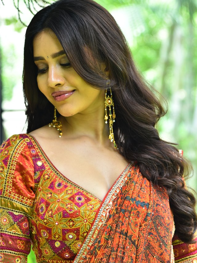Nabha Natesh in Saree at Nagabandham Promotions