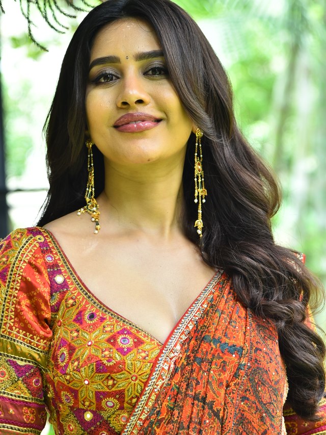 Nabha Natesh in Saree at Nagabandham Promotions