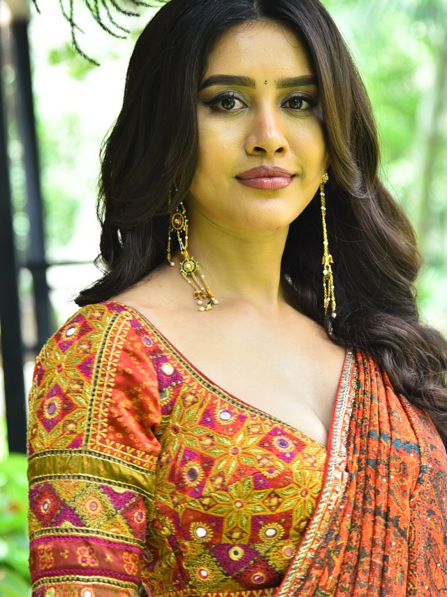 Nabha Natesh in Saree at Nagabandham Promotions