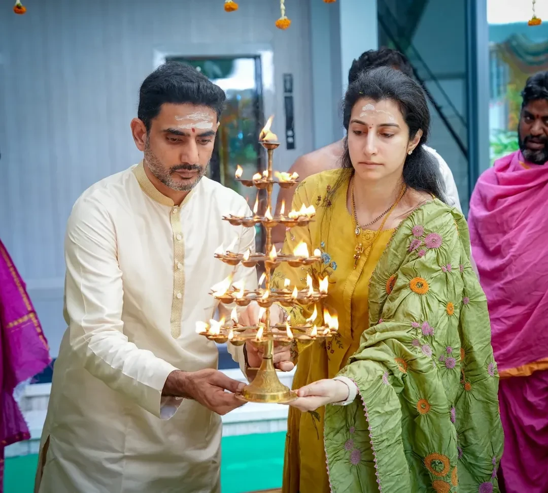 Nara Lokesh Performs Pooja with Brahmani